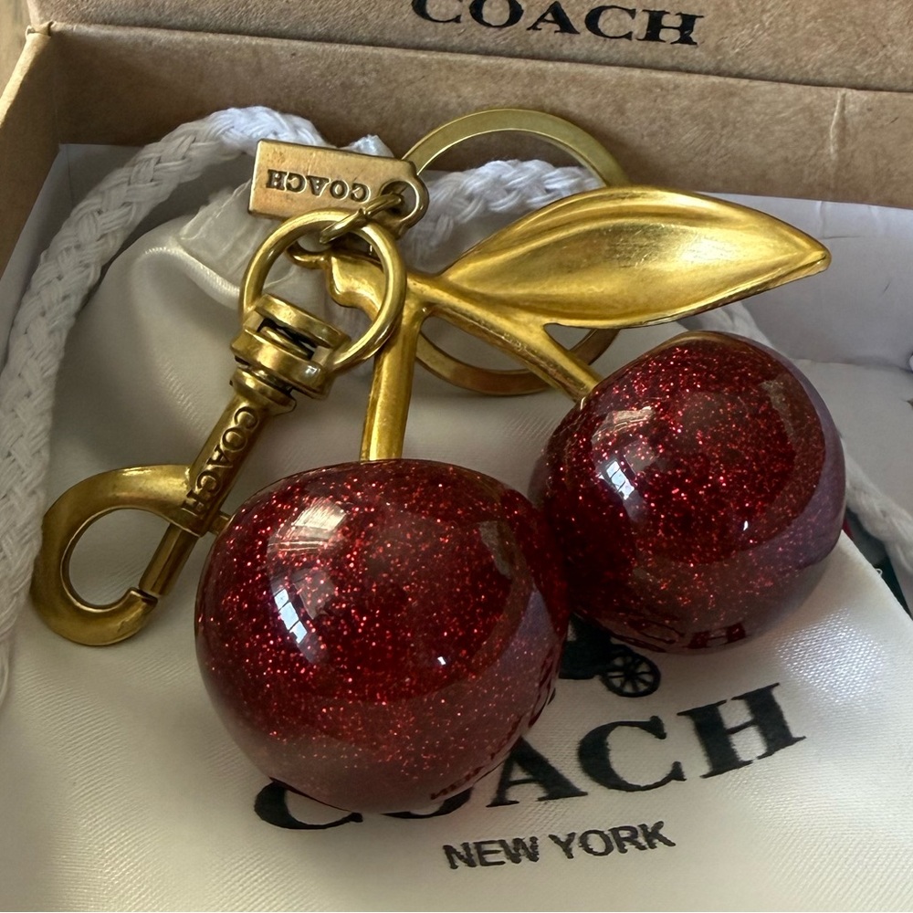 Coach Bag Purse Cherry Charm Keychain Resin Gold
